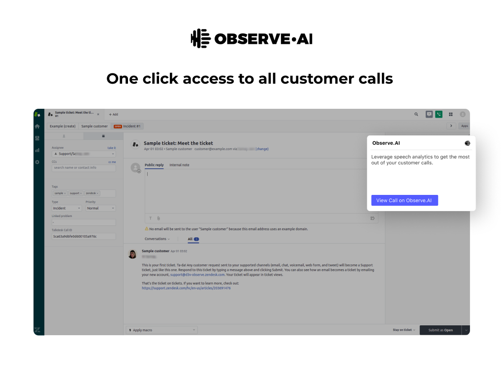 Observe.AI App Integration with Zendesk Support